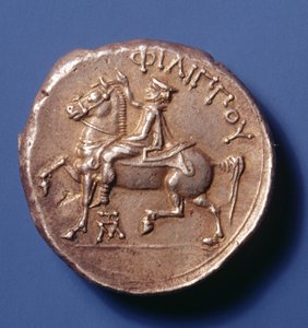Zilveren munt van Filips II van Macedonië met afbeelding van een ruiter
